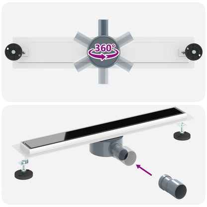 Doucheafvoer Glasdeksel met 360° Sifon Zwart 60 cm
