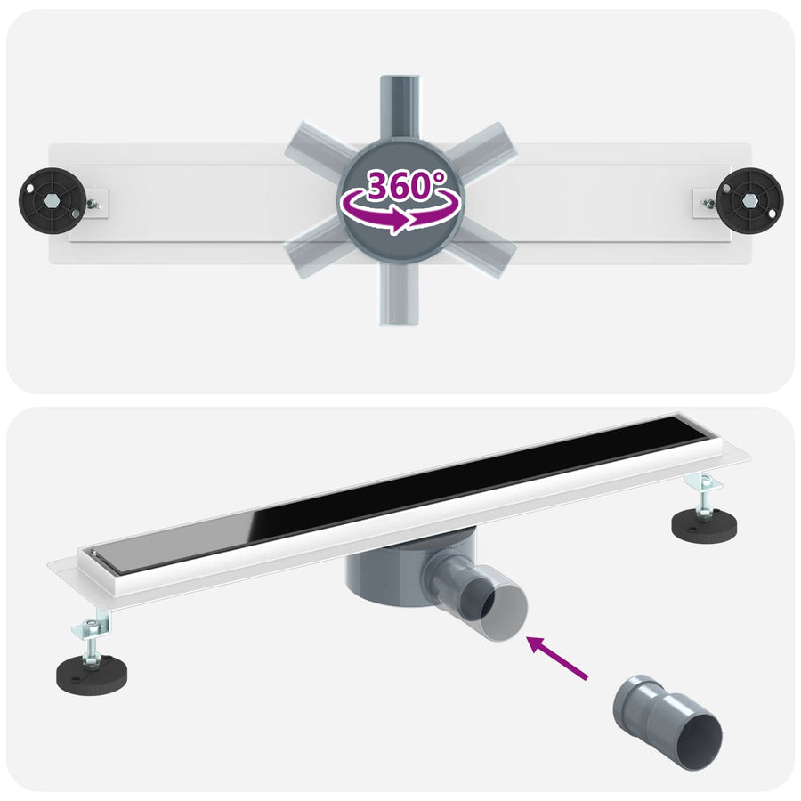 Doucheafvoer Glasdeksel met 360° Sifon Zwart 60 cm