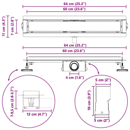 2 In 1 Doucheafvoer Roestvrij Staal 304 60 cm Zwart