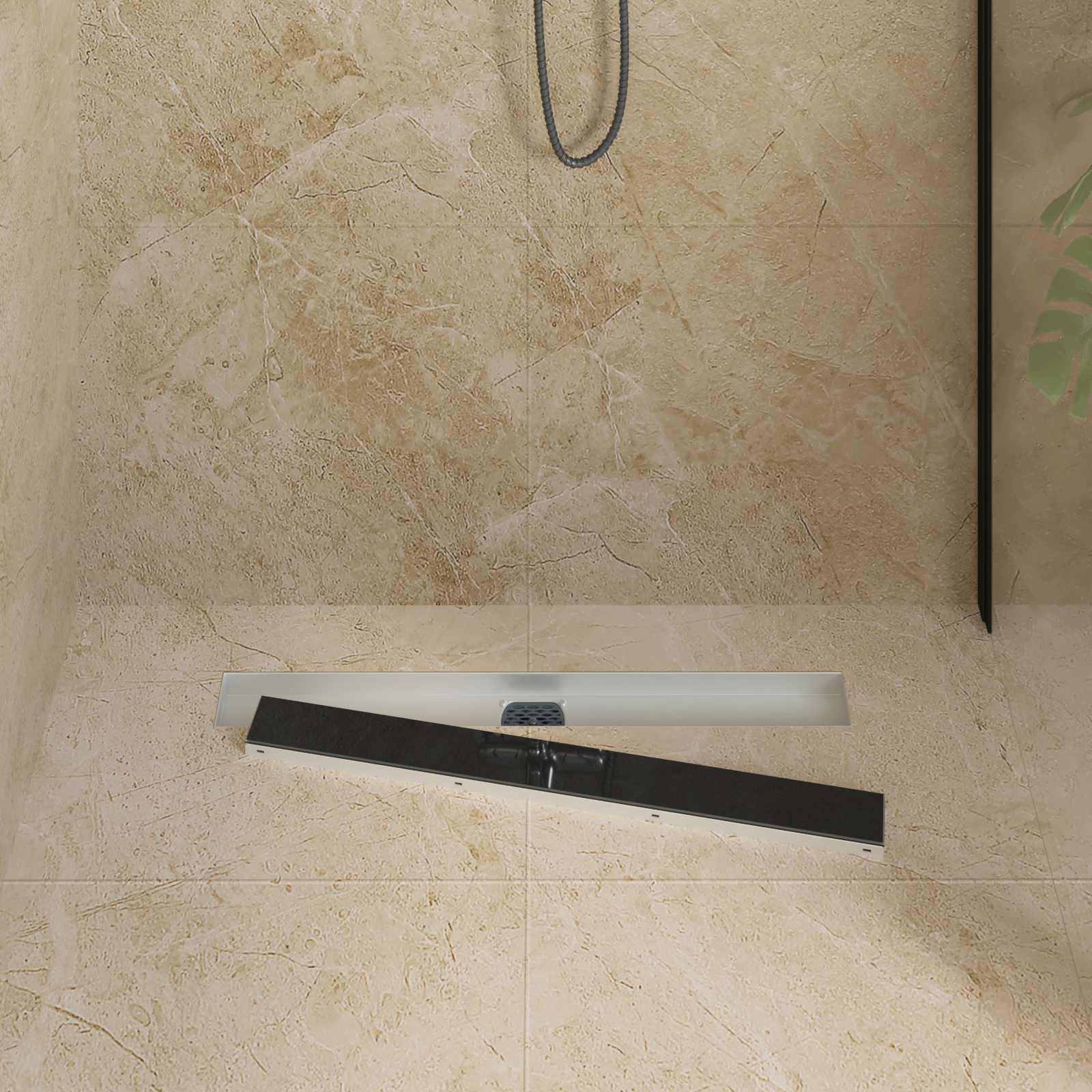 Doucheafvoer Glasdeksel met 360° Sifon Zwart 70 cm