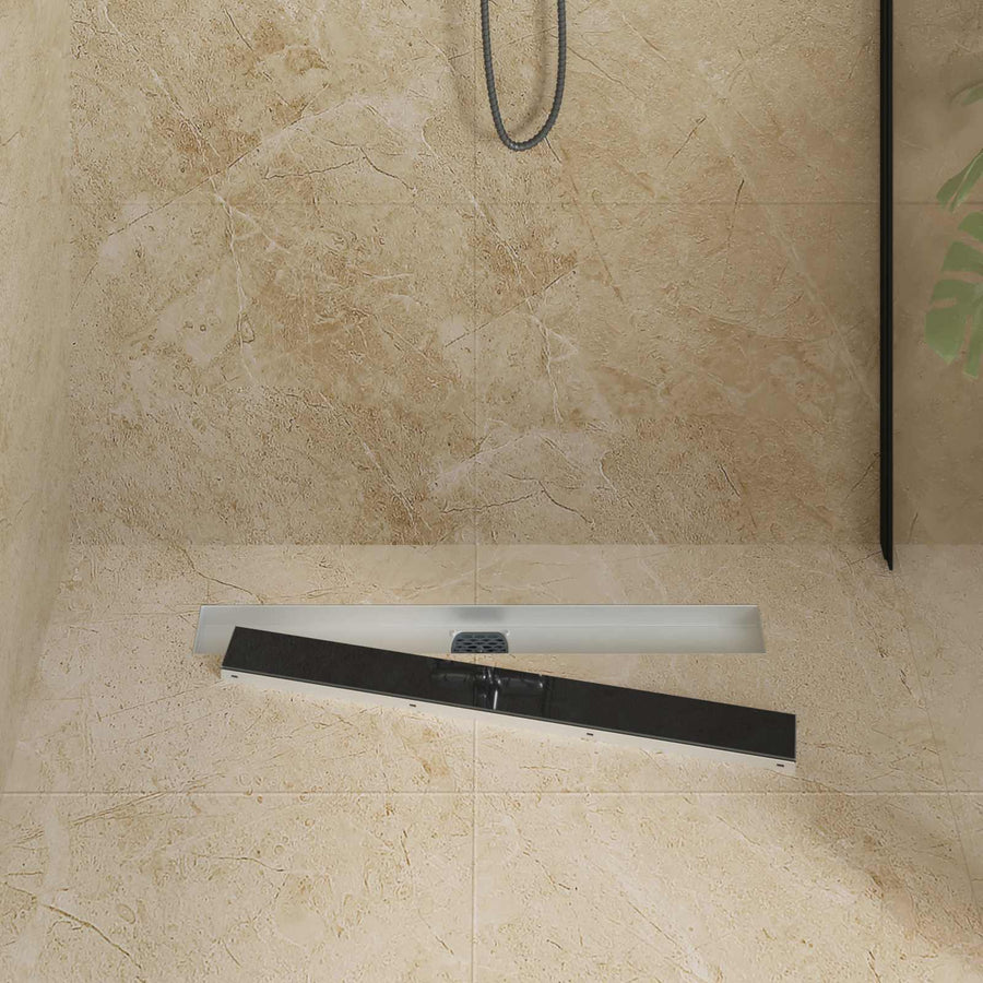 Doucheafvoer Glasdeksel met 360° Sifon Zwart 70 cm
