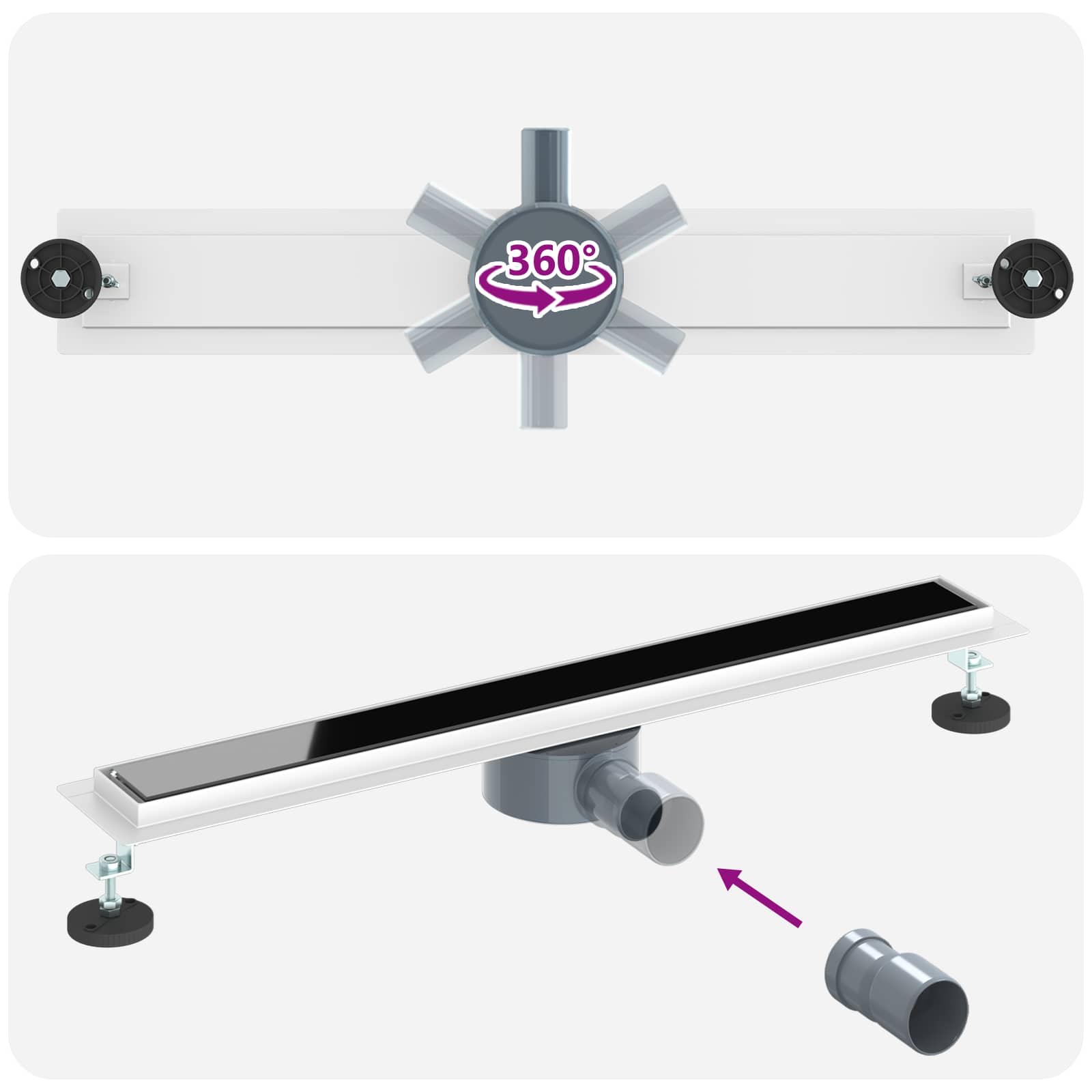 Doucheafvoer Glasdeksel met 360° Sifon Zwart 70 cm