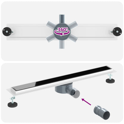 Doucheafvoer Glasdeksel met 360° Sifon Zwart 70 cm