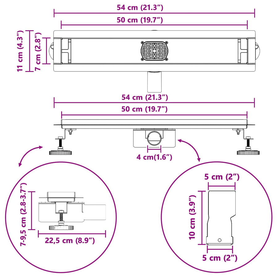 Doucheafvoer 2-In-1 Met 360° Sifon 50 cm Zwart