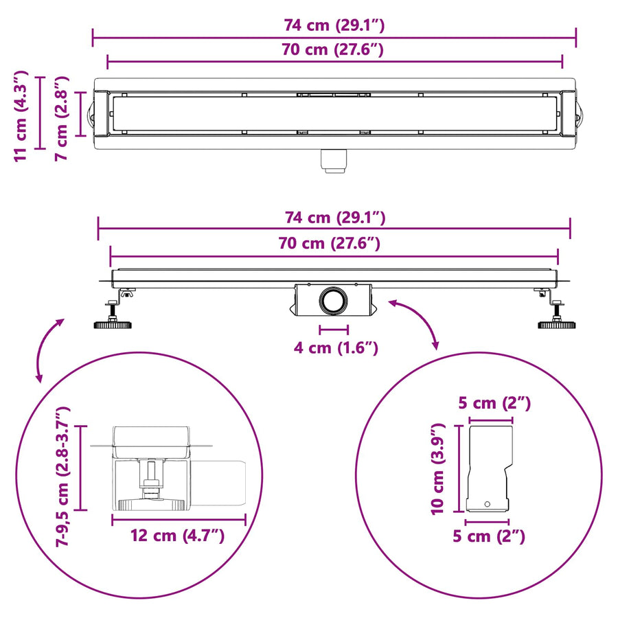 2 In 1 Doucheafvoer Roestvrij Staal 304 70 cm Zwart