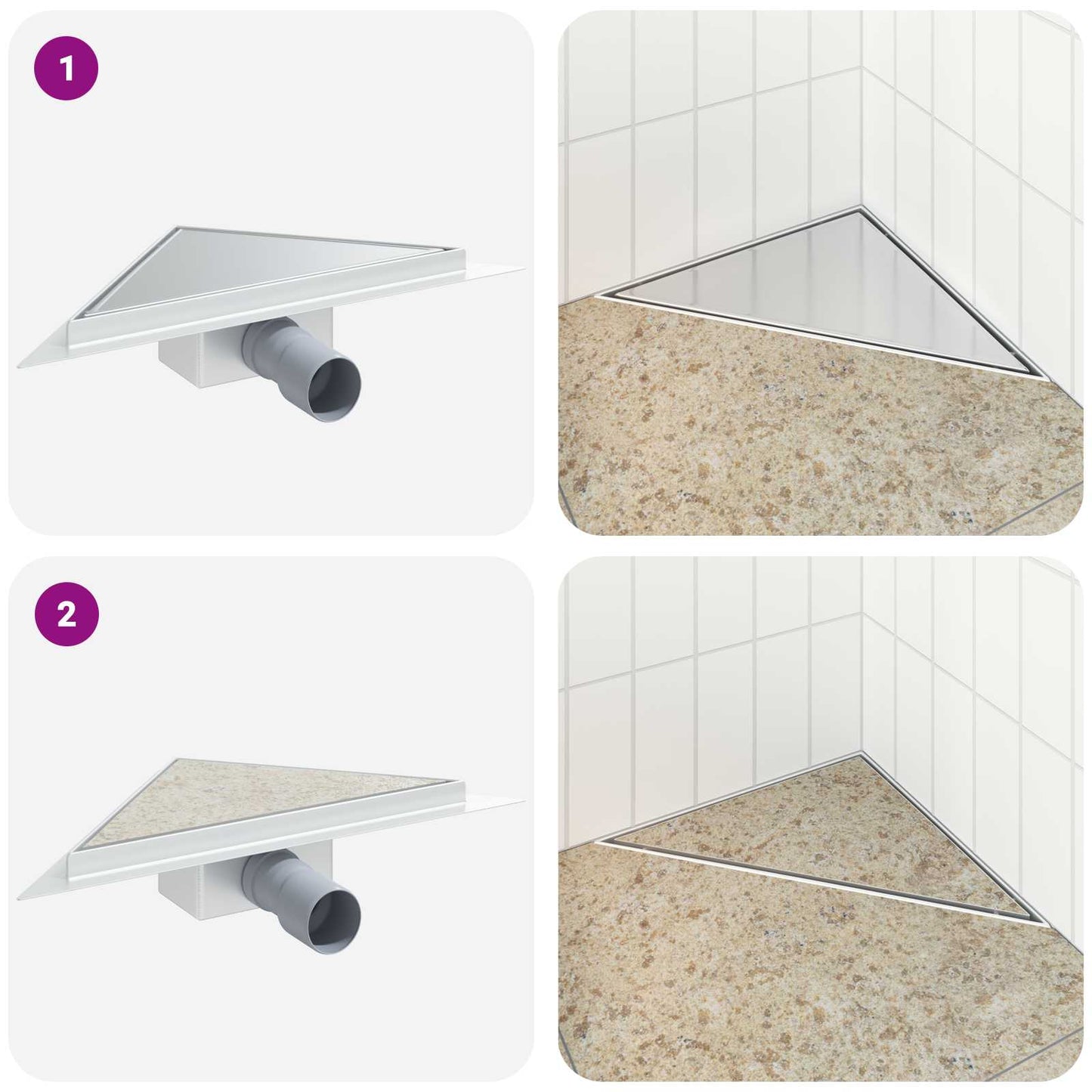2 in 1 Driehoek Doucheafvoer Zilver 25 x 25 cm