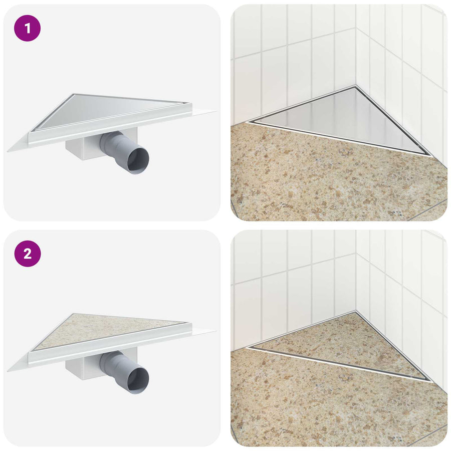 2 in 1 Driehoek Doucheafvoer Zilver 25 x 25 cm