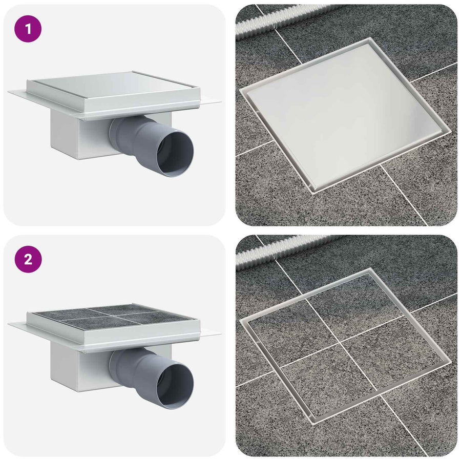 2 in 1 doucheafvoer Zilver 15 x 15 cm Roestvrij staal 304
