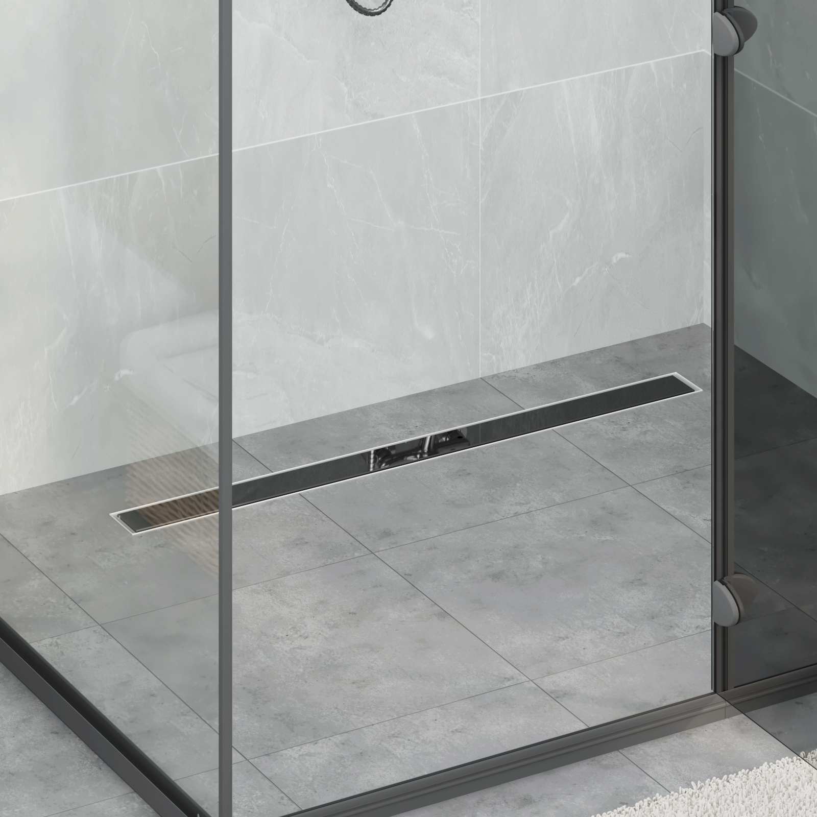 Doucheafvoer Glasdeksel met 360° Sifon Zwart 90 cm