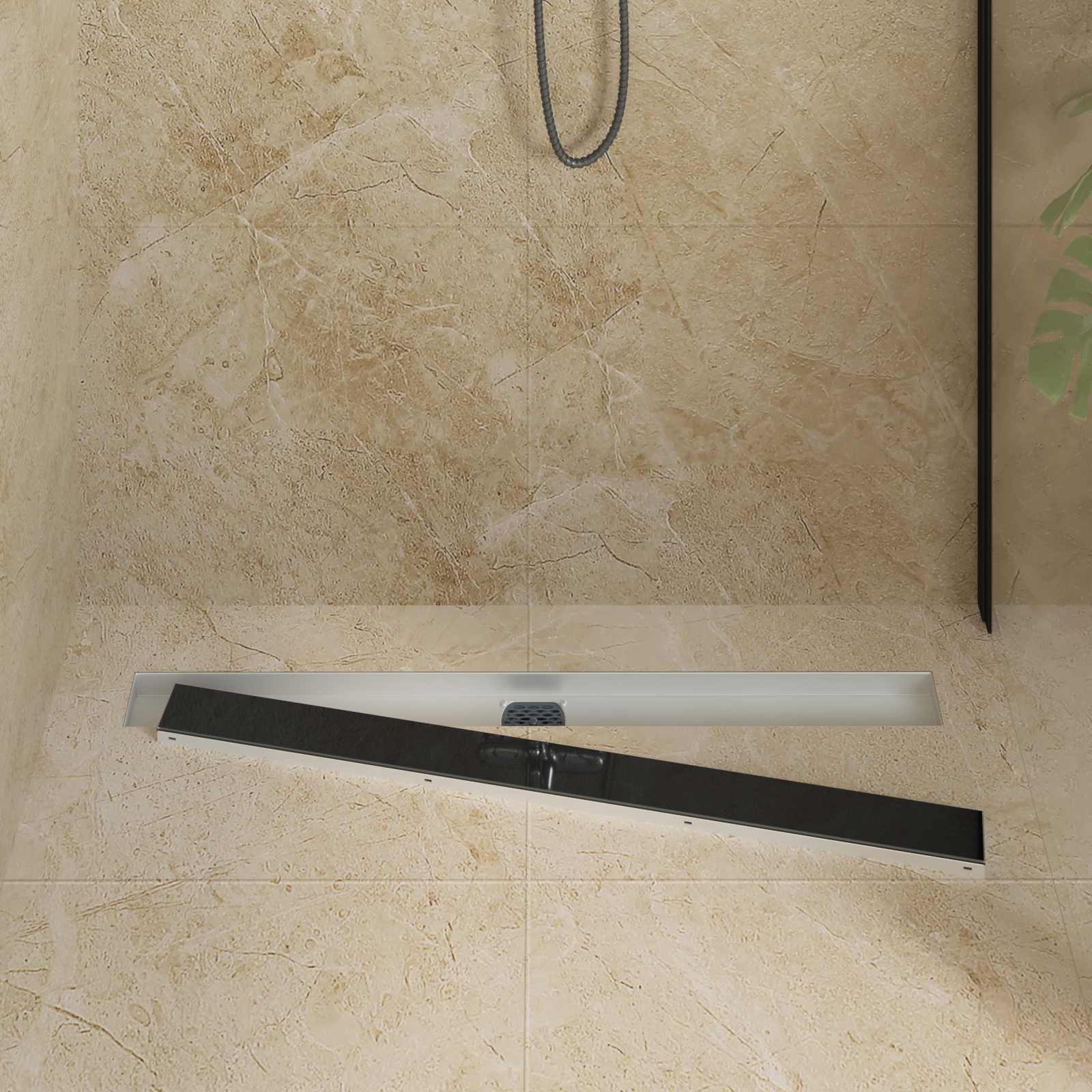 Doucheafvoer Glasdeksel met 360° Sifon Zwart 90 cm
