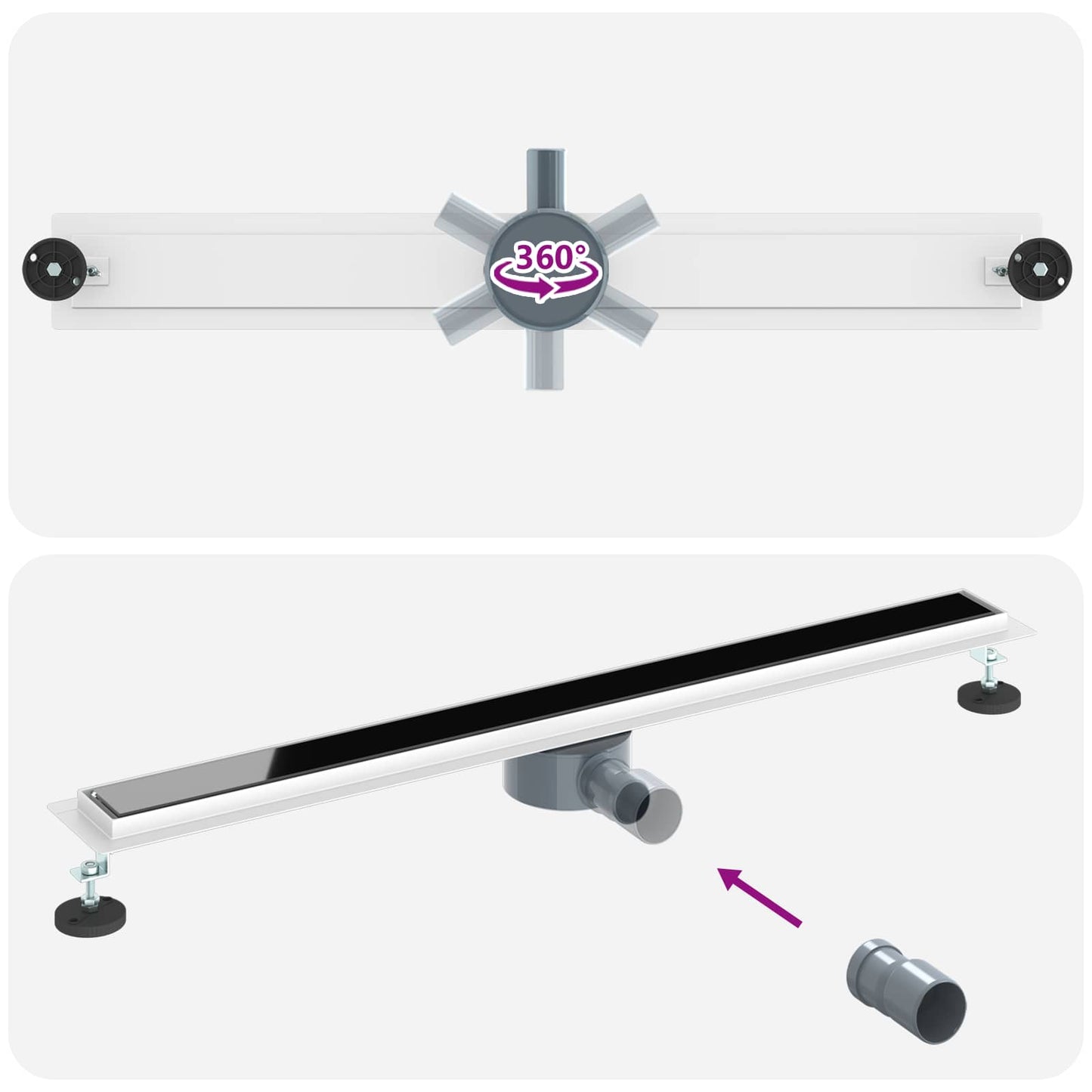 Doucheafvoer Glasdeksel met 360° Sifon Zwart 90 cm
