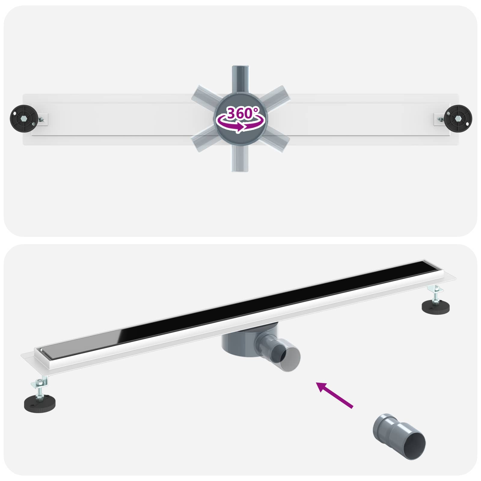 Doucheafvoer Glasdeksel met 360° Sifon Zwart 90 cm