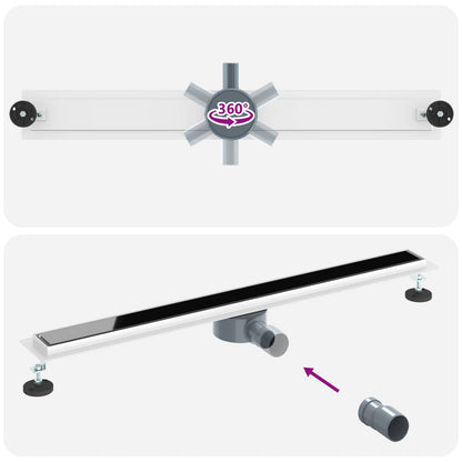 Doucheafvoer Glasdeksel met 360° Sifon Zwart 90 cm