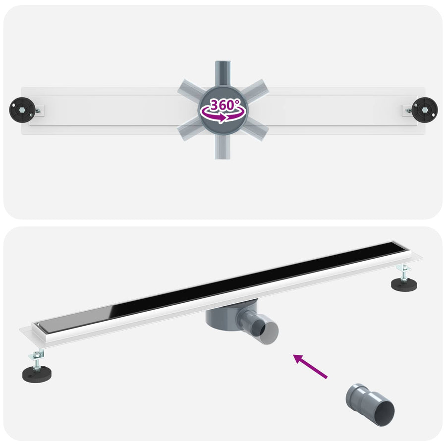 Doucheafvoer Glasdeksel met 360° Sifon Zwart 90 cm