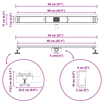 Doucheafvoer 2-in-1 met 360° Sifon Zilver 90 cm