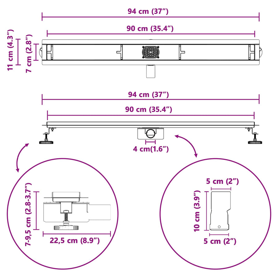 Doucheafvoer 2-in-1 met 360° Sifon Zilver 90 cm