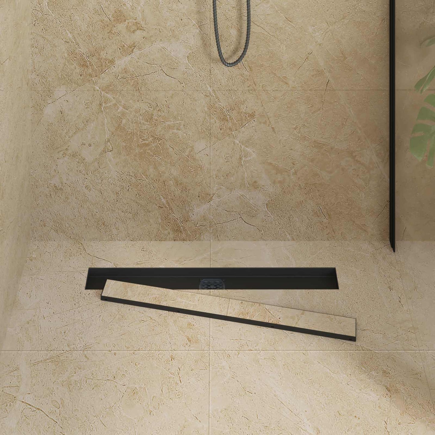 Doucheafvoer 2-In-1 Met 360° Sifon 70 cm Zwart