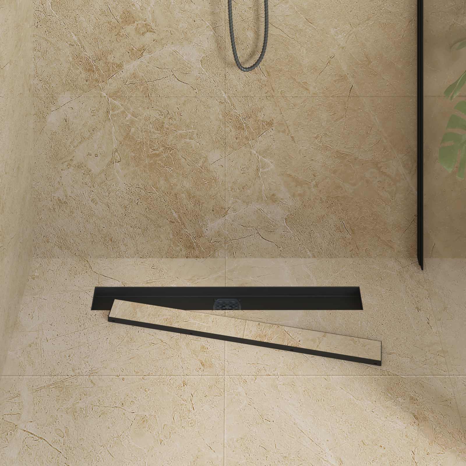 Doucheafvoer 2-In-1 Met 360° Sifon 70 cm Zwart