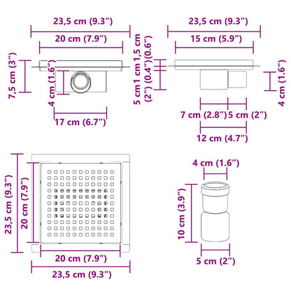 2 in 1 doucheafvoer Zilver 20 x 20 cm Roestvrij staal 304