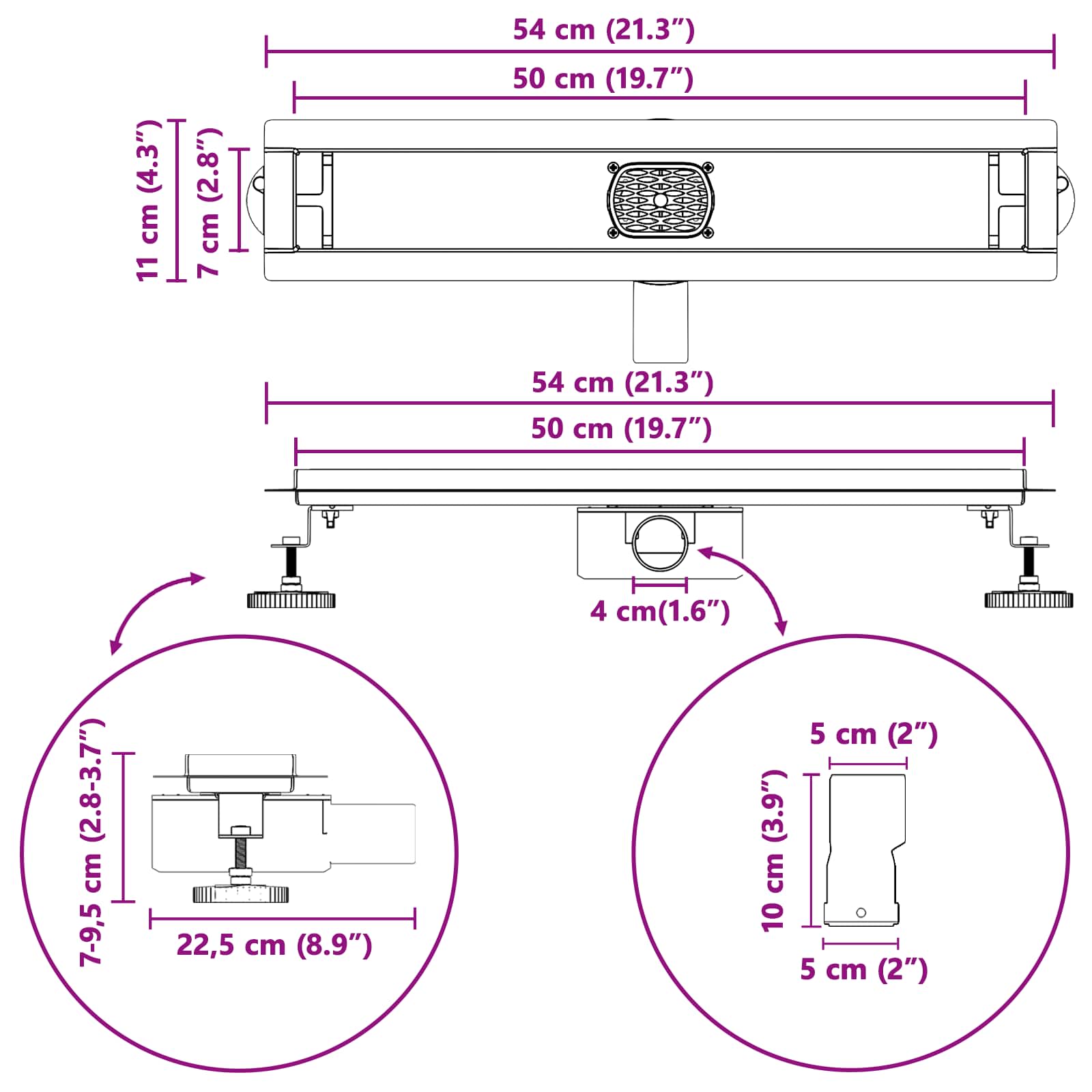Doucheafvoer 2-in-1 met 360° Sifon Zilver 50 cm