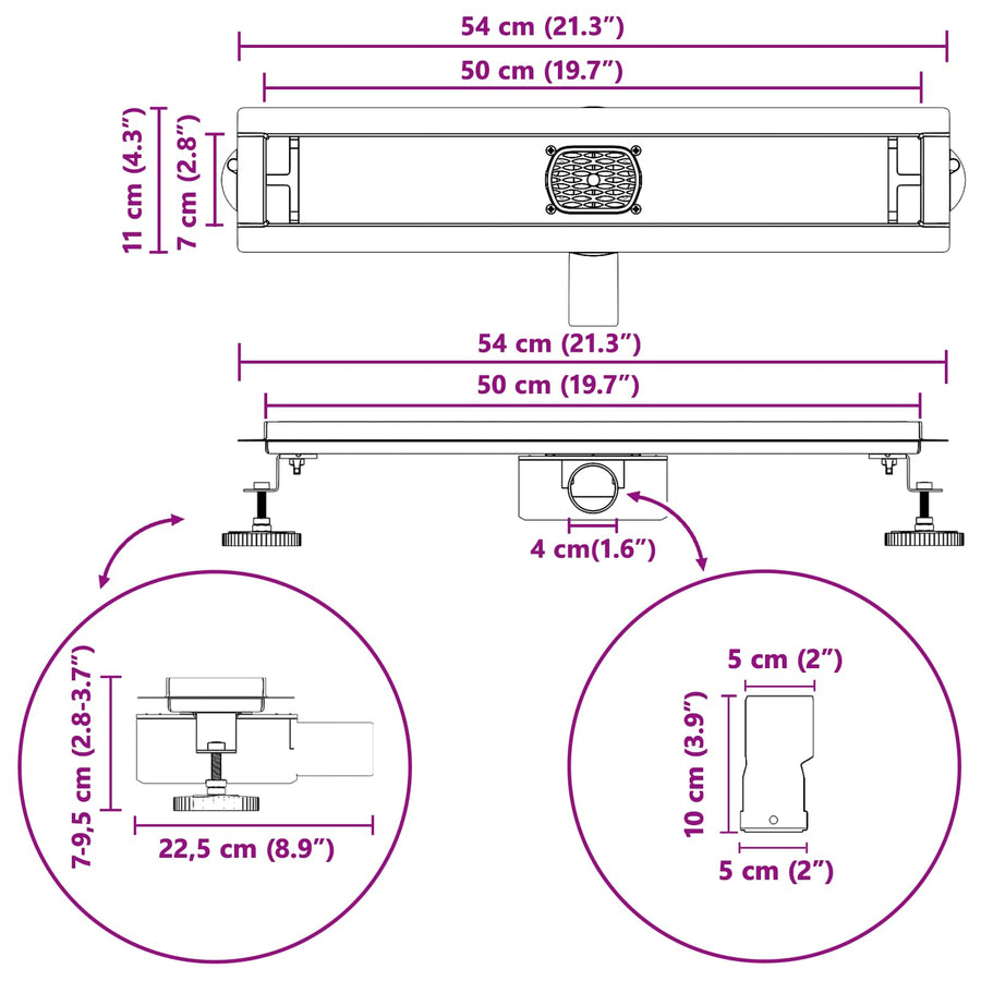 Doucheafvoer 2-in-1 met 360° Sifon Zilver 50 cm