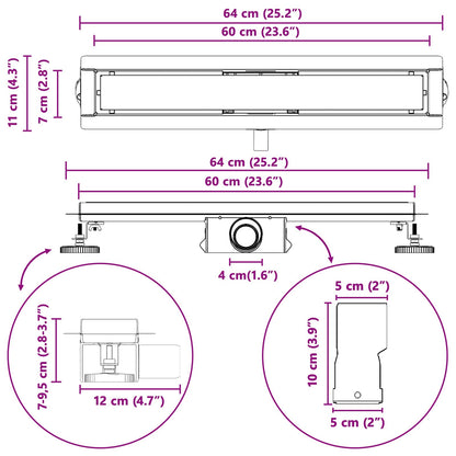Doucheafvoer met Glazen Deksel Zilver 60 cm Roestvrij staal 304