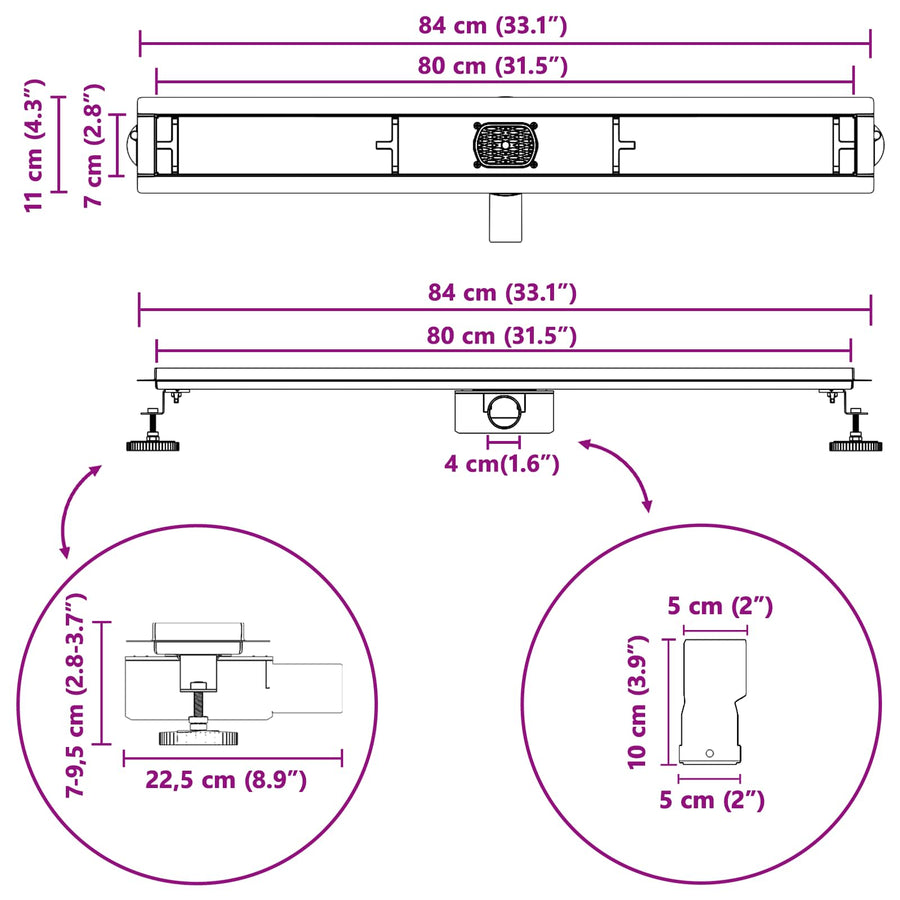 Doucheafvoer 2-in-1 met 360° Sifon Zilver 80 cm