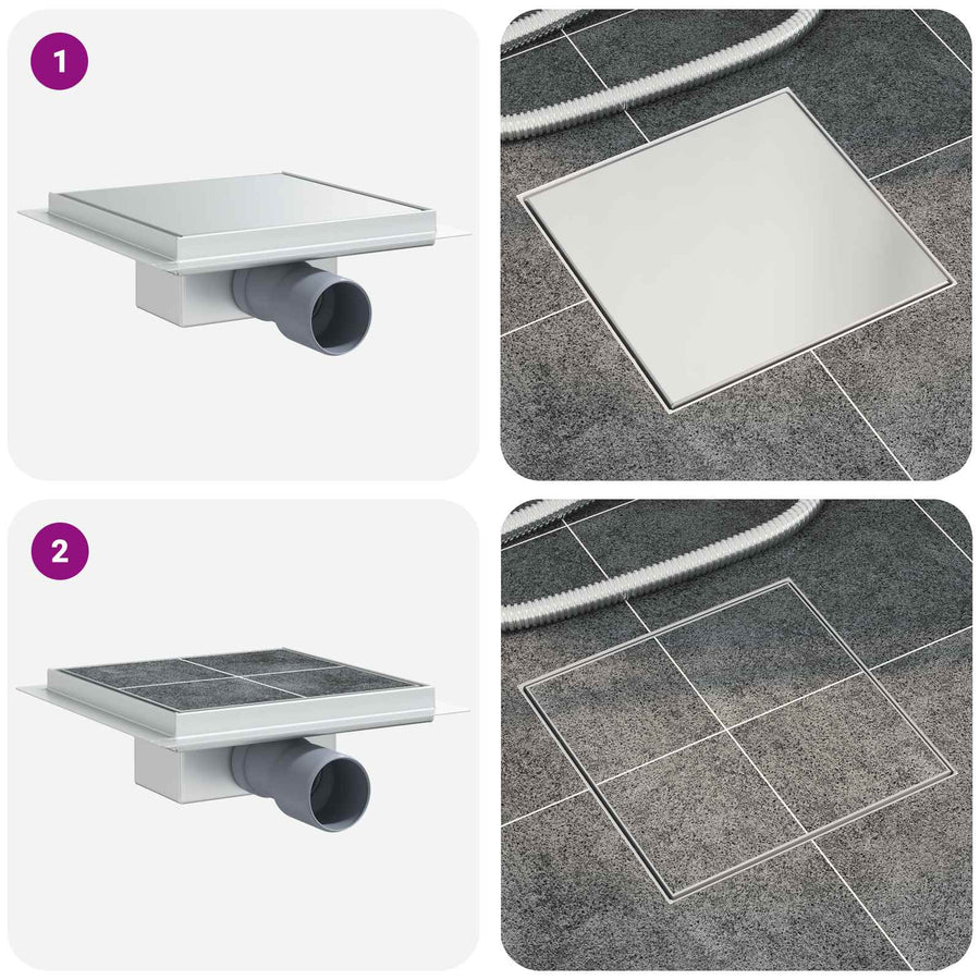 2 in 1 doucheafvoer Zilver 20 x 20 cm Roestvrij staal 304