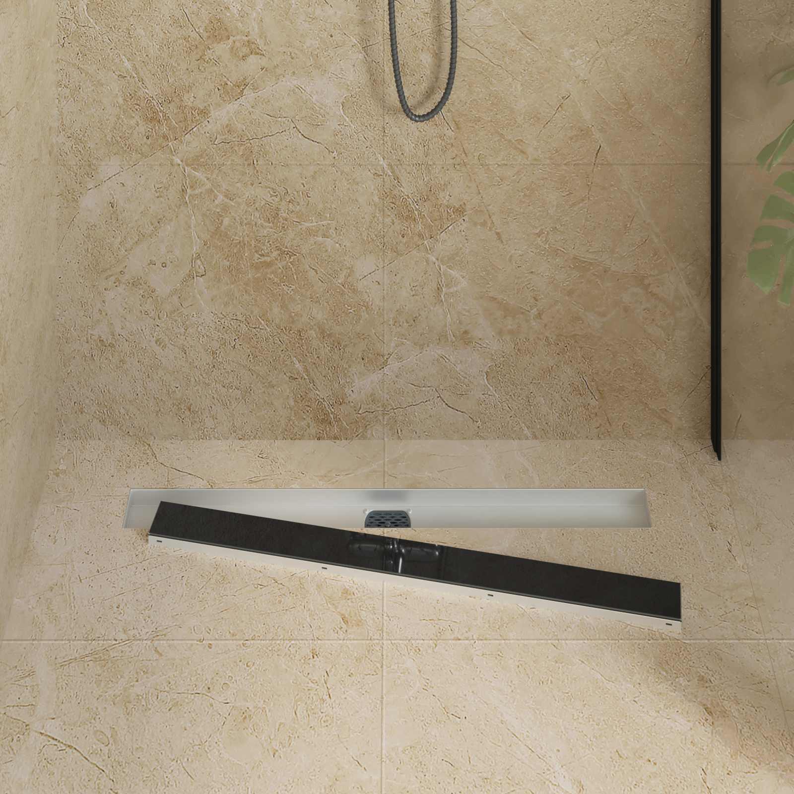 Doucheafvoer Glasdeksel met 360° Sifon Zwart 80 cm