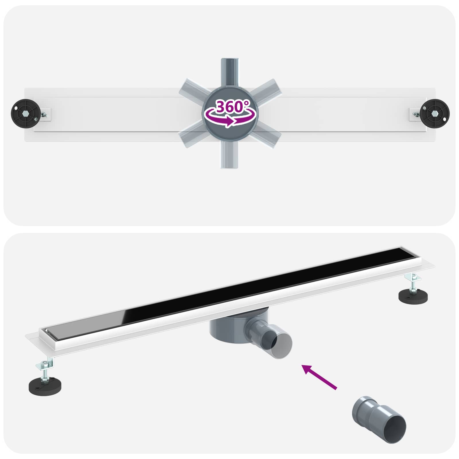 Doucheafvoer Glasdeksel met 360° Sifon Zwart 80 cm