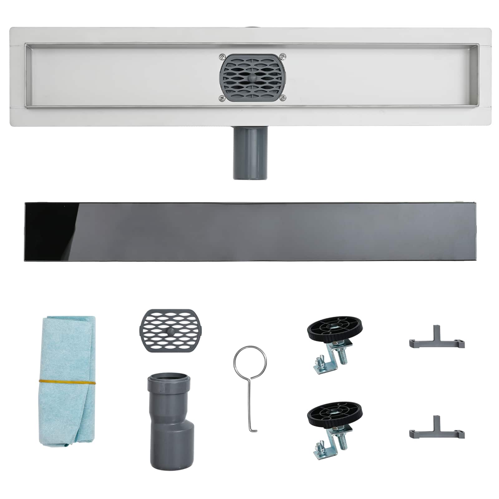 Doucheafvoer Glasdeksel met 360° Sifon Zwart 50 cm