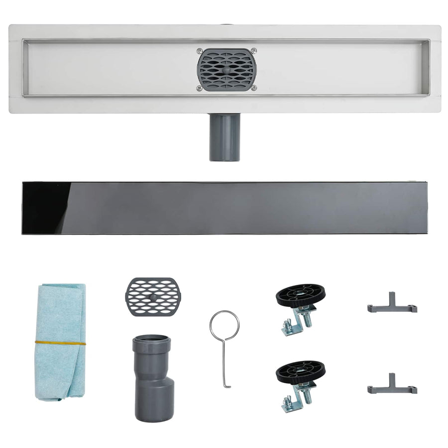 Doucheafvoer Glasdeksel met 360° Sifon Zwart 50 cm