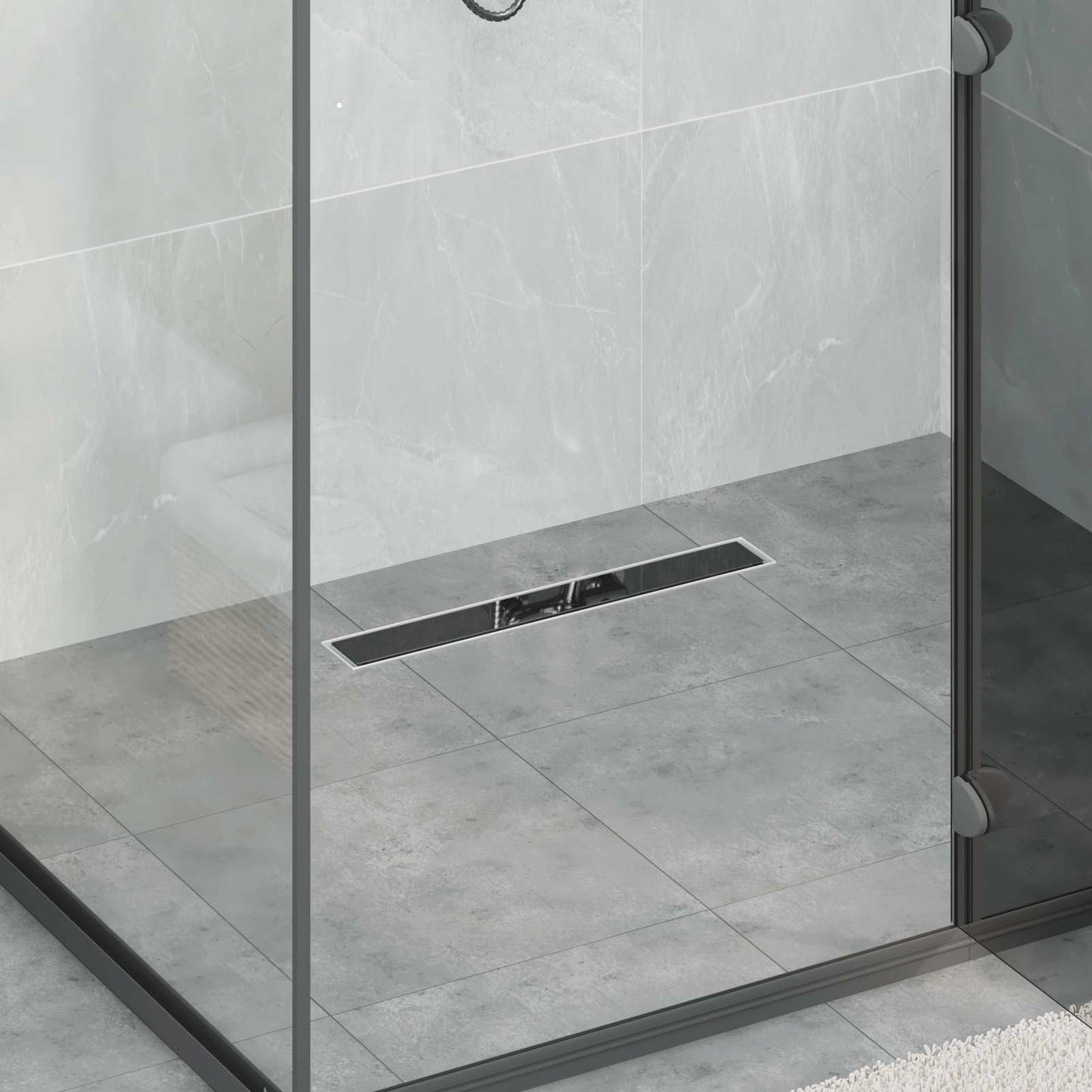 Doucheafvoer Glasdeksel met 360° Sifon Zwart 50 cm