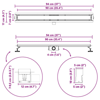 2 In 1 Doucheafvoer Roestvrij Staal 304 90 cm Zwart
