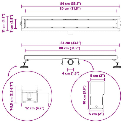 2 In 1 Doucheafvoer Roestvrij Staal 304 80 cm Zwart