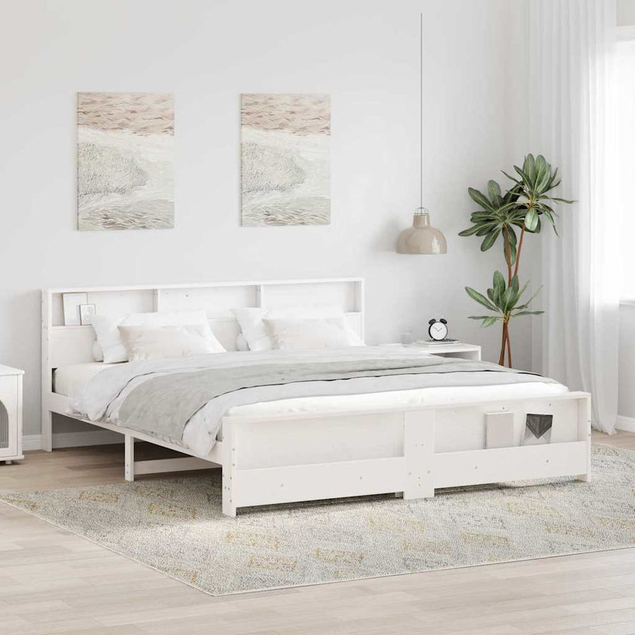 Bedframe met hoofdeinde Wit 200 x 200 cm Massief grenenhout