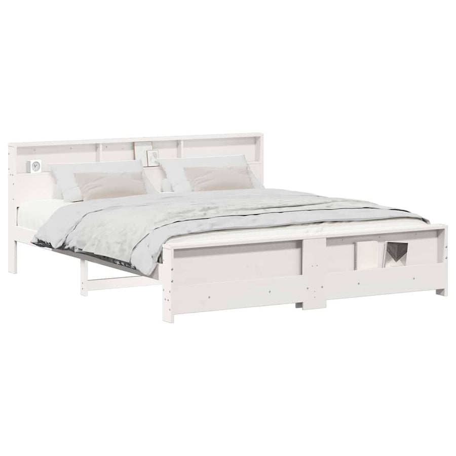 Bedframe met hoofdeinde Wit 200 x 200 cm Massief grenenhout