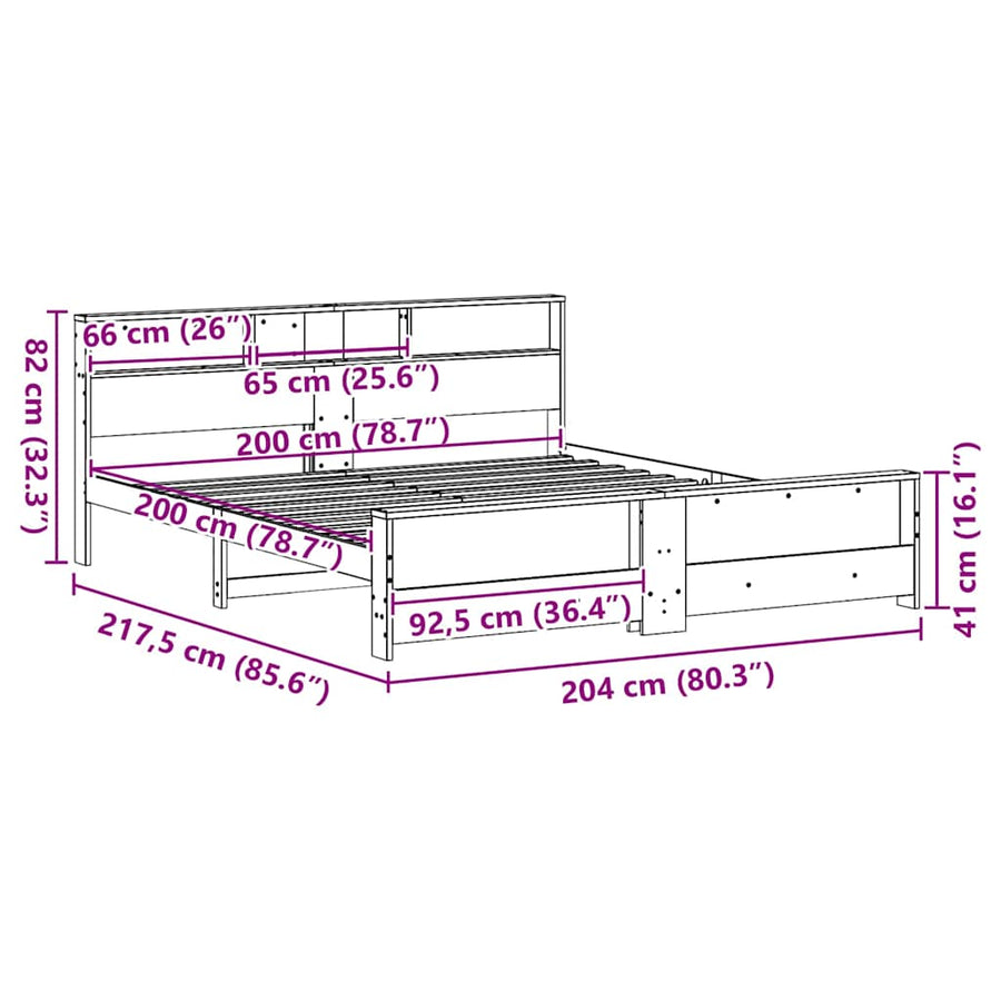 Bedframe met hoofdeinde Wit 200 x 200 cm Massief grenenhout