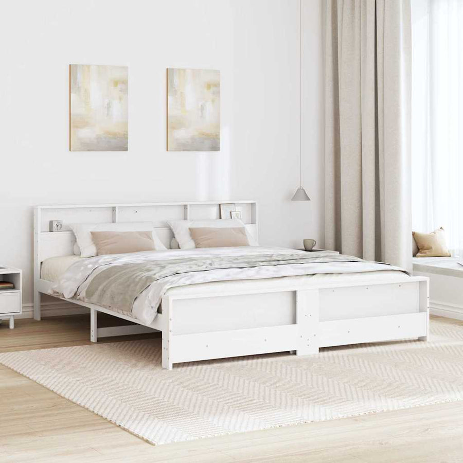 Bedframe met hoofdeinde Wit 180 x 200 cm Massief grenenhout