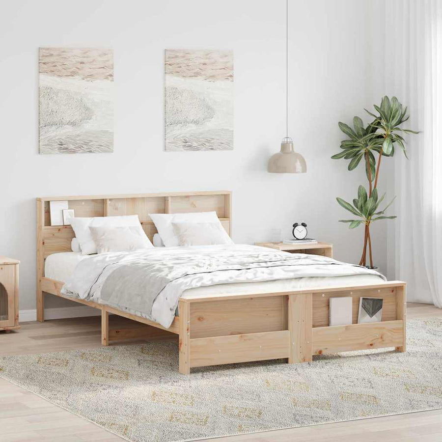Bedframe met hoofdeinde Bruin 140 x 200 cm Massief grenenhout