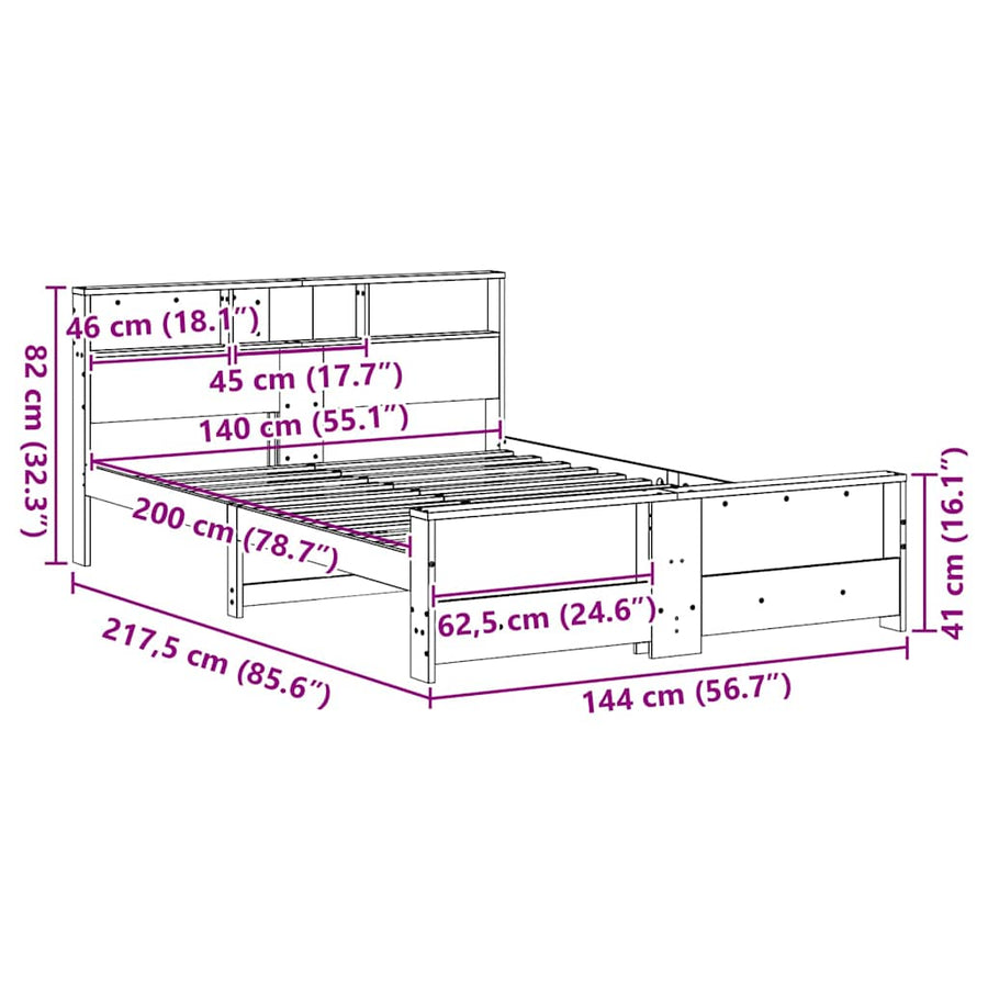 Bedframe met hoofdeinde Bruin 140 x 200 cm Massief grenenhout