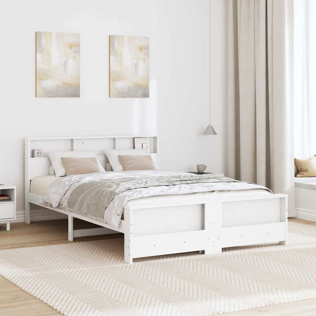 Bedframe met hoofdeinde Wit 140 x 200 cm Massief grenenhout