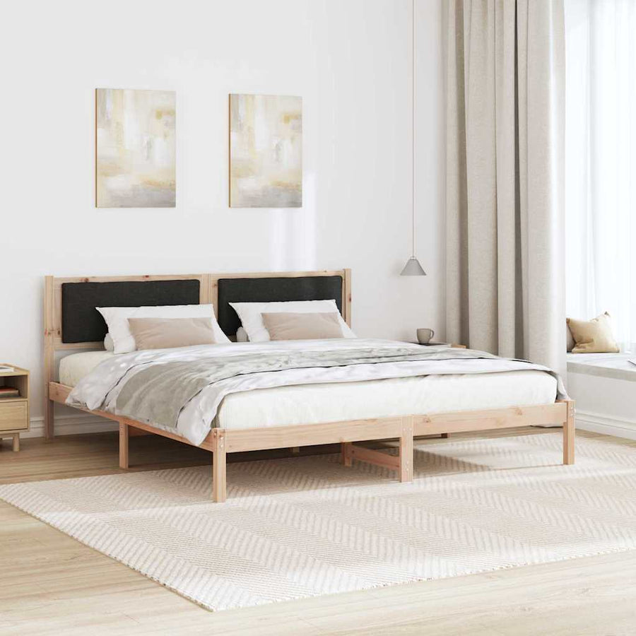Bedframe met hoofdeinde Zwart 200 x 200 cm Massief grenenhout