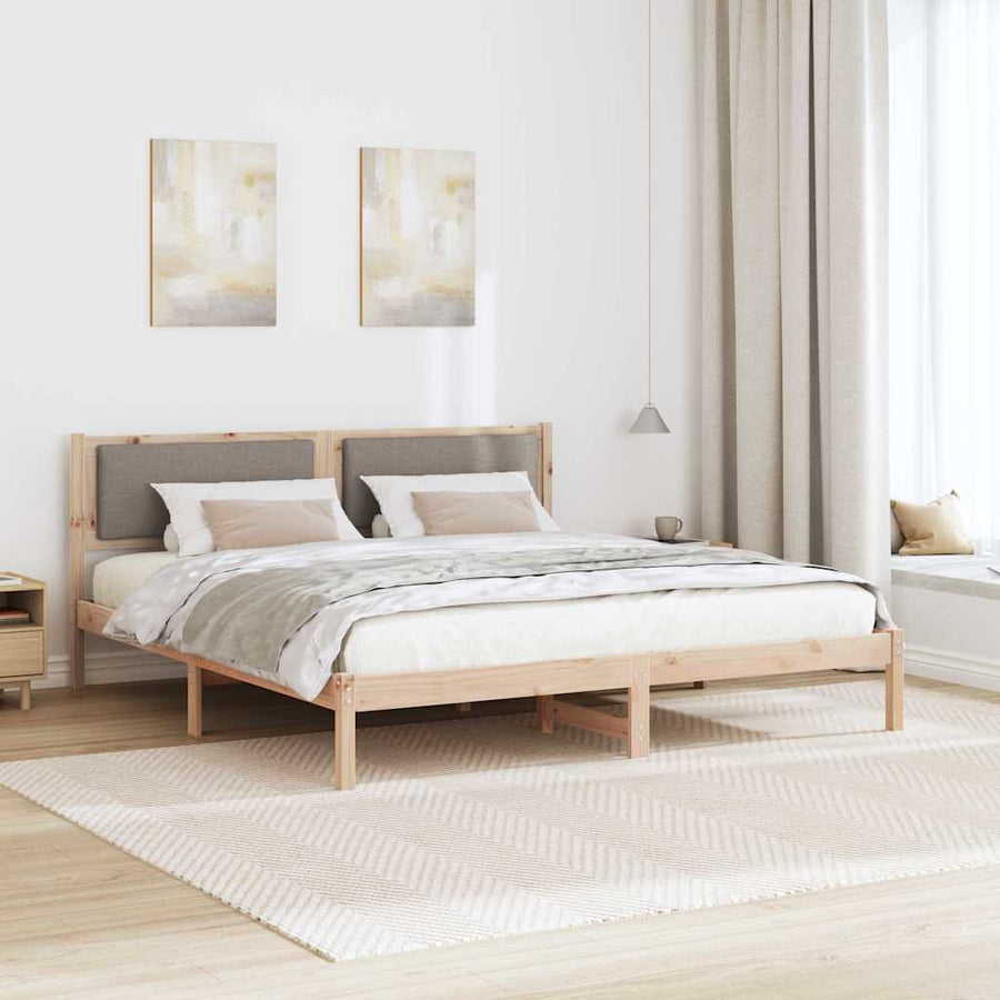 Bedframe met hoofdeinde Taupe 200 x 200 cm Massief grenenhout