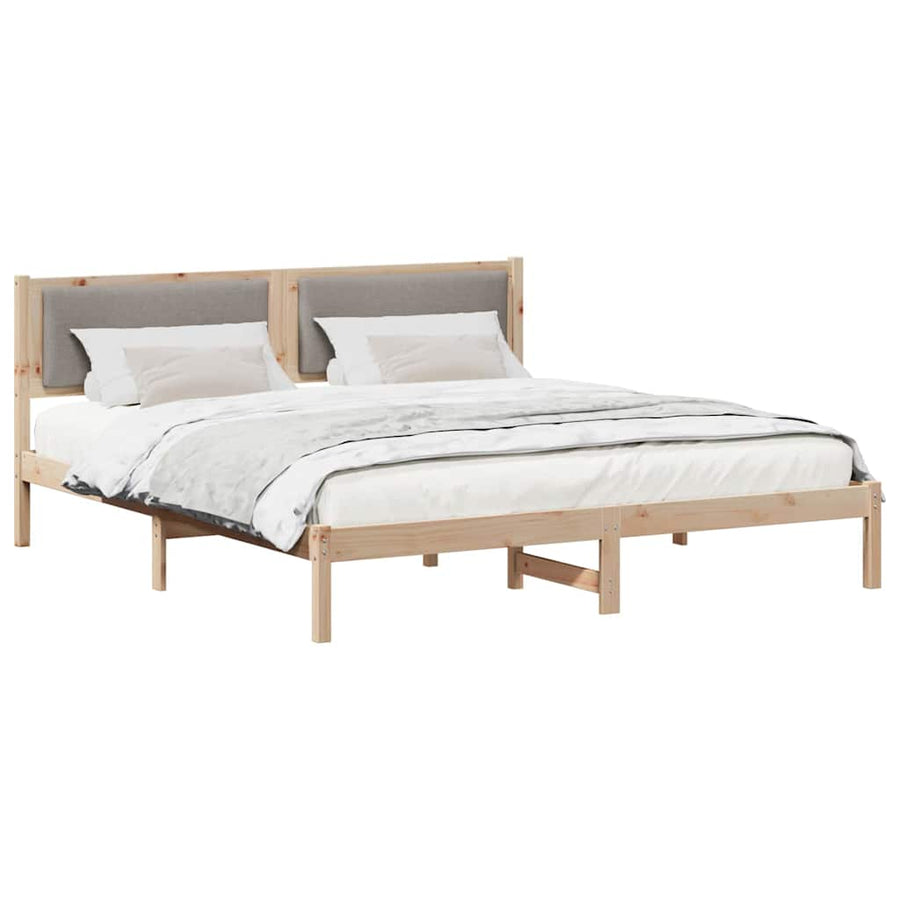 Bedframe met hoofdeinde Taupe 200 x 200 cm Massief grenenhout