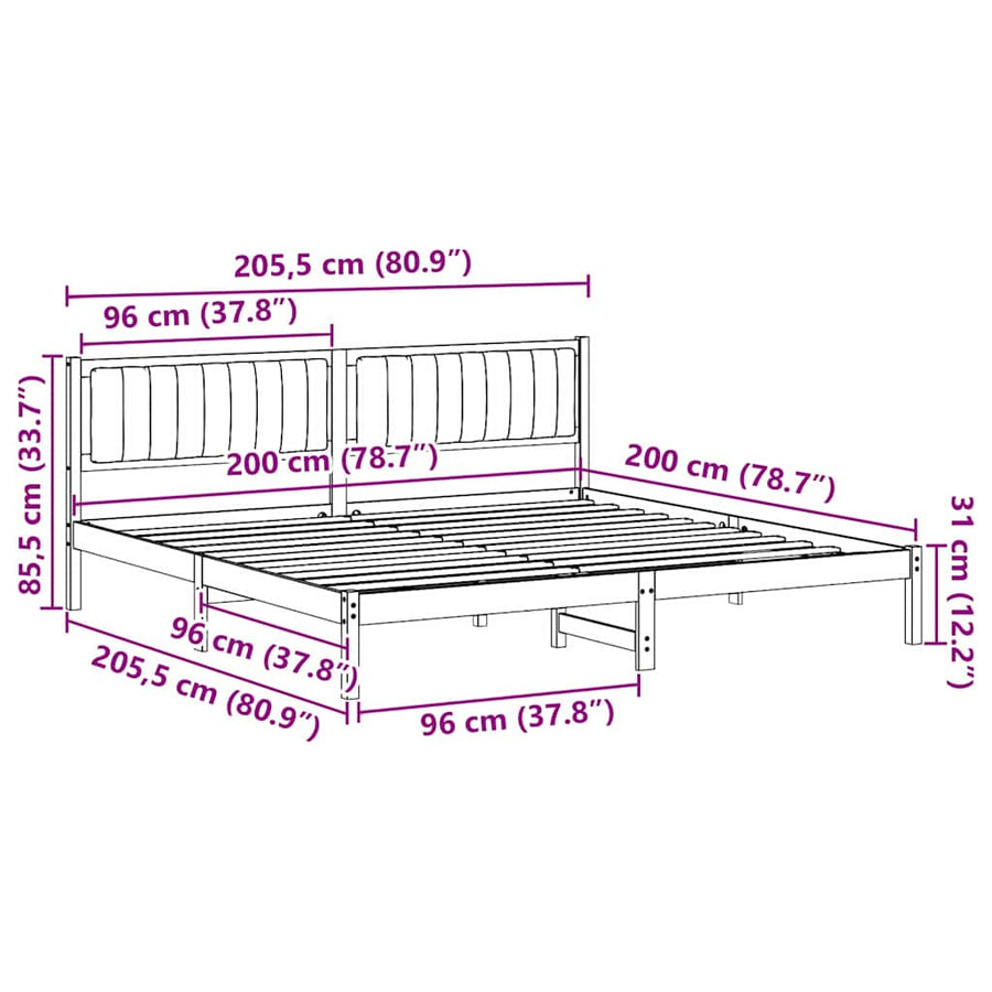 Bedframe met hoofdeinde Lichtgrijs 200 x 200 cm Stof