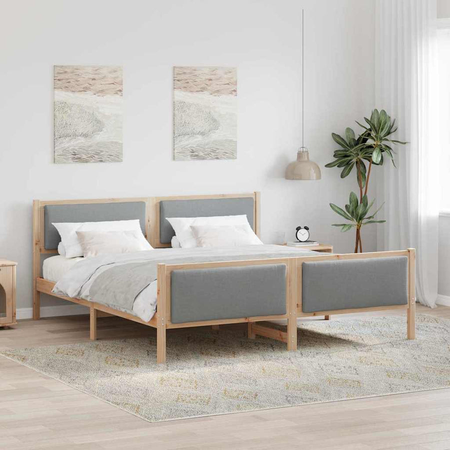 Bedframe met hoofdeinde Lichtgrijs 200 x 200 cm Stof