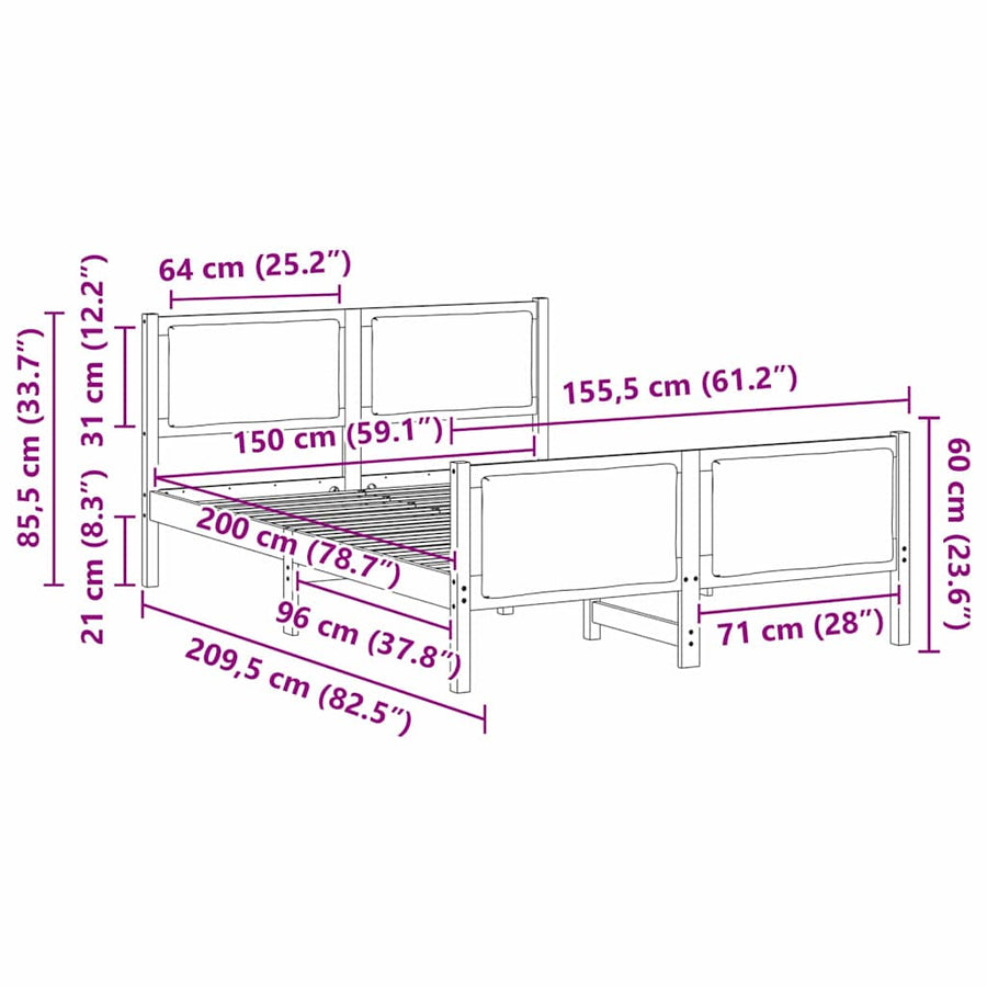 Bedframe met hoofdeinde Lichtgrijs 150 x 200 cm Stof