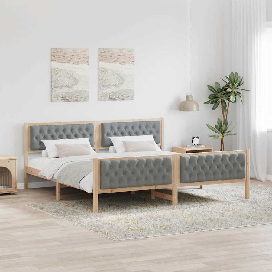 Bedframe met hoofdeinde Lichtgrijs 200 x 200 cm Stof