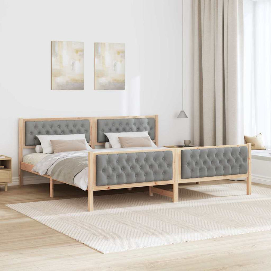 Bedframe met hoofdeinde Lichtgrijs 200 x 200 cm Stof
